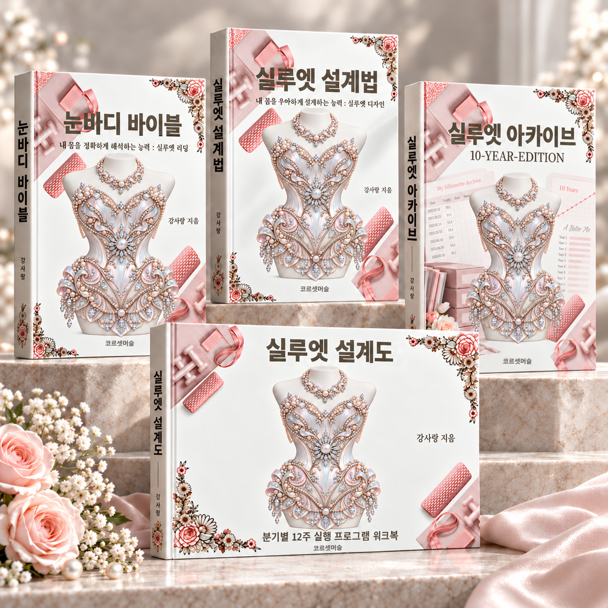 기술교재 2종·실루엣 설계도 워크북·아카이브 4종 풀세트 목업